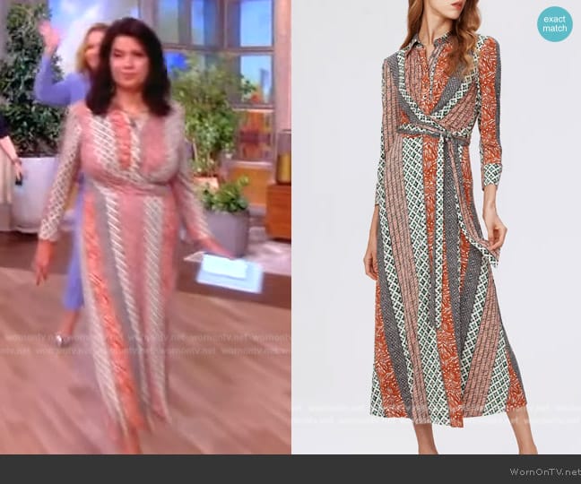 Diane von Furstenberg Sana Two Mixed Print Midi Wrap Dress worn by Ana Navarro on The View