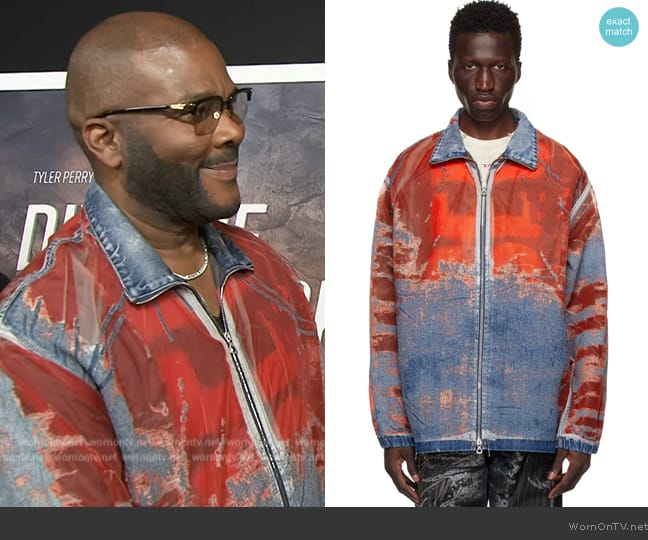 Diesel D-Krap devoré-denim jacket worn by Tyler Perry on E! News