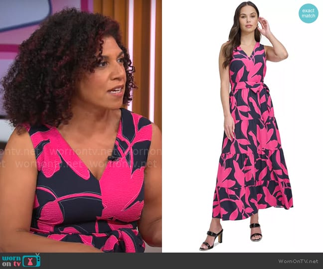 DKNY Sleeveless V-Neck Midi Dress worn by Damona Hoffman on CBS Mornings