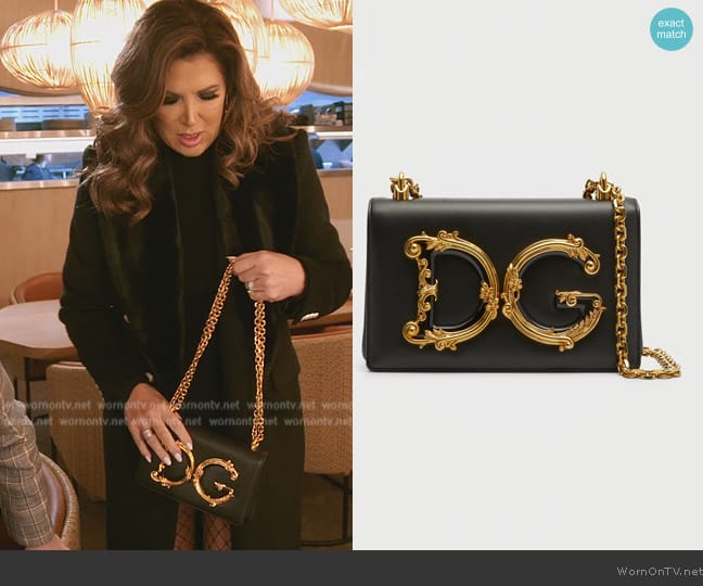 Dolce & Gabbana Baroque Small Leather Crossbody Bag worn by Emily Simpson on The Real Housewives of Orange County