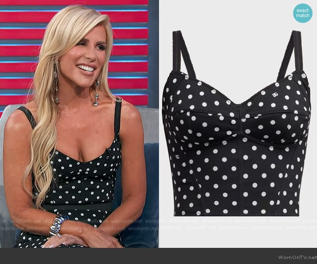 Dolce & Gabbana Logo Polka-Dot Print Marquisette Bustier Top worn by Tracy Tutor on Access Hollywood