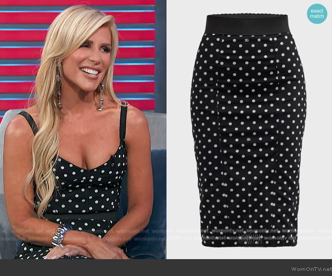 Dolce & Gabbana Logo Polka-Dot Print Marquisette Midi Pencil Skirt worn by Tracy Tutor on Access Hollywood