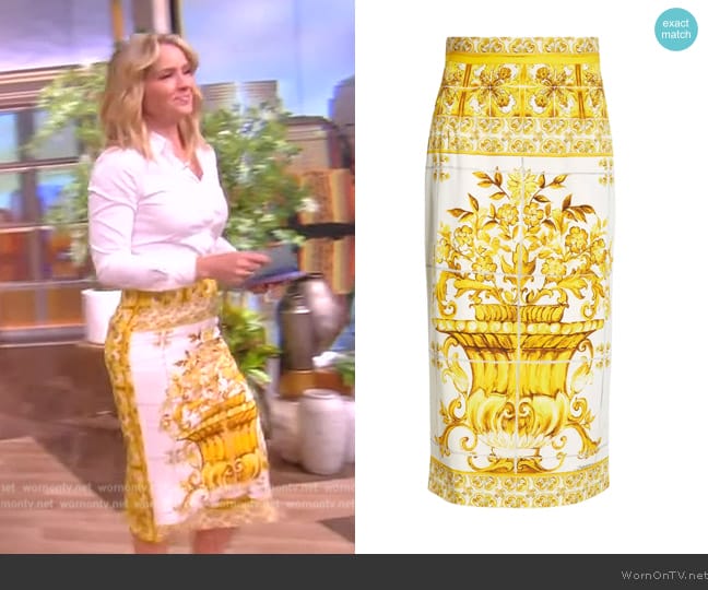 Dolce & Gabbana Majolica Stretch Silk Pencil Skirt worn by Sara Haines on The View