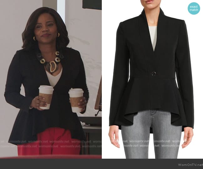 Donna Karan Pati Peplum Blazer worn by Amara Patterson (Kelly Jenrette) on All American Homecoming