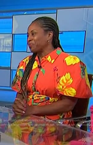 Dr Kameelah Phillips' orange floral print shirtdress on NBC News Daily