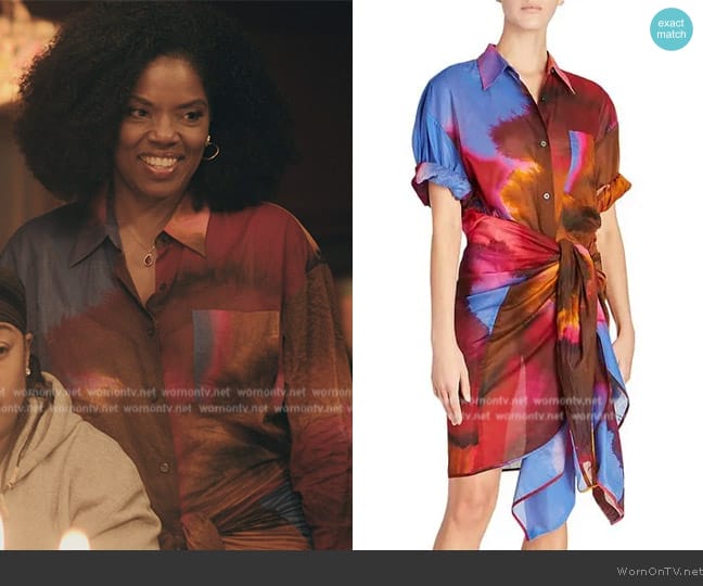 Dries Van Noten Dras Convertible Painterly Shirtdress worn by Nina (Tyla Abercrumbie) on The Chi