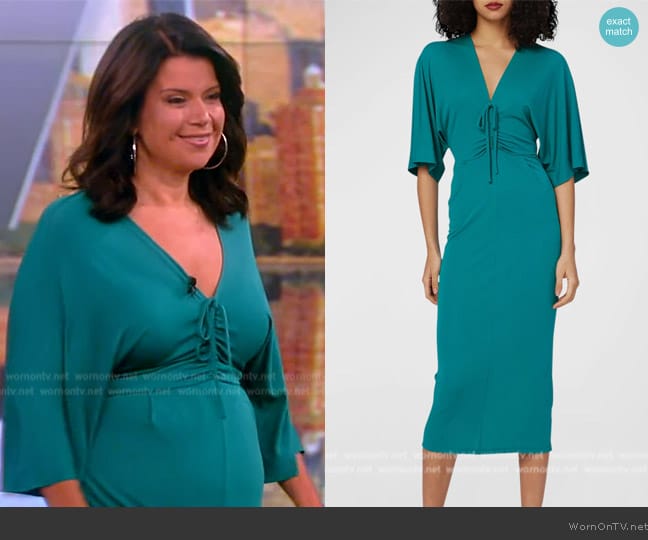 Diane Von Furstenberg Valerie Ruched Bodycon Jersey Midi Dress worn by Ana Navarro on The View