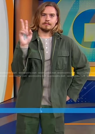 Dylan Sprouse’s green jacket and cargo pants on Good Morning America