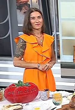 Elena Oliver's orange ruffle front dress on Today