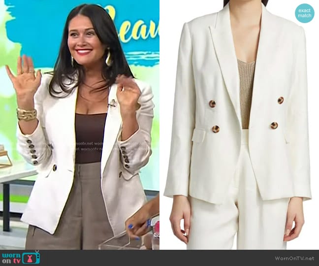 Elie Tahari Linen Double Breasted Blazer in Soft white worn by Ashlee Glazer on Today