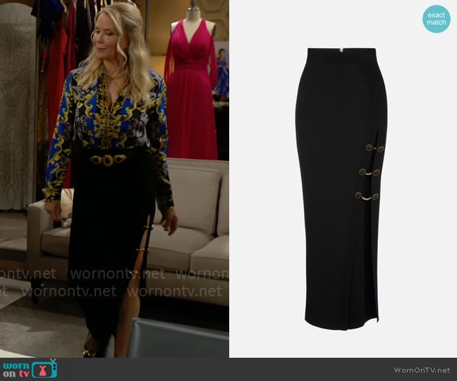 Elisabetta Franchi Long Skirt in Shiny Viscose with Twin Buttons worn by Brooke Logan (Katherine Kelly Lang) on The Bold and the Beautiful