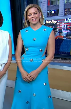 Elizabeth Banks's blue cutout embellished dress on Good Morning America