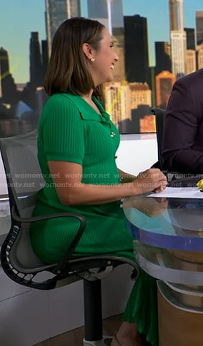 Elizabeth's green ribbed button front dress on Good Morning America