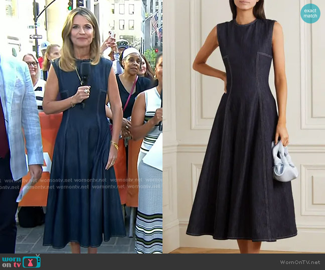 Emilia Wickstead Mara Pleated Denim Midi Dress worn by Savannah Guthrie on Today