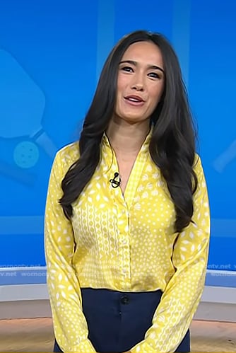 Emilie's yellow print button down shirt on Today