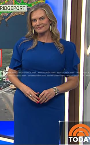 Emily's blue ruffle sleeve sheath dress on Today