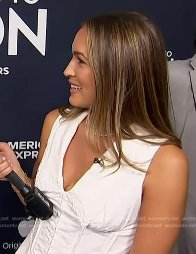 Emily Orozco’s white corset mini dress on Access Hollywood