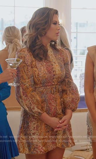 Emily's paisley print belted dress on The Real Housewives of Orange County