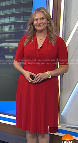 Emily's red gathered waist dress on Today