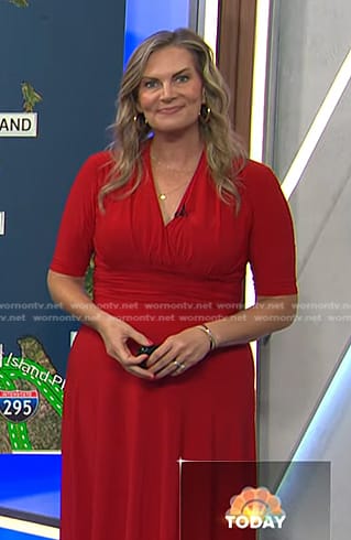 Emily's red gathered waist dress on Today