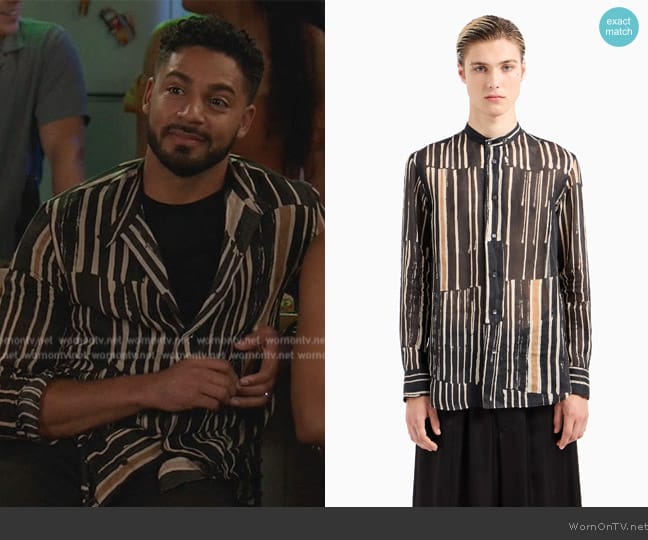 Emporio Armani Printed ramie shirt with guru collar worn by Jordan Baker (Michael Evans Behling) on All American