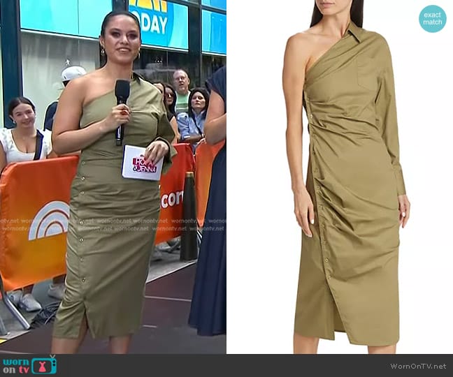 En Saison Hardin One-Shoulder Midi-Dress in Sage worn by Donna Farizan on Today