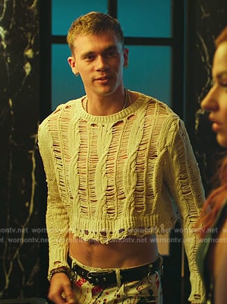 Eric’s distressed crop top on Elite