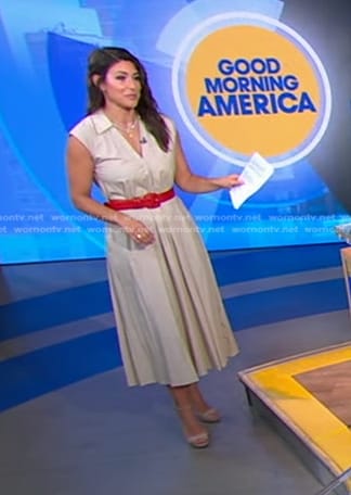 Erielle’s beige v-neck midi shirtdress on Good Morning America