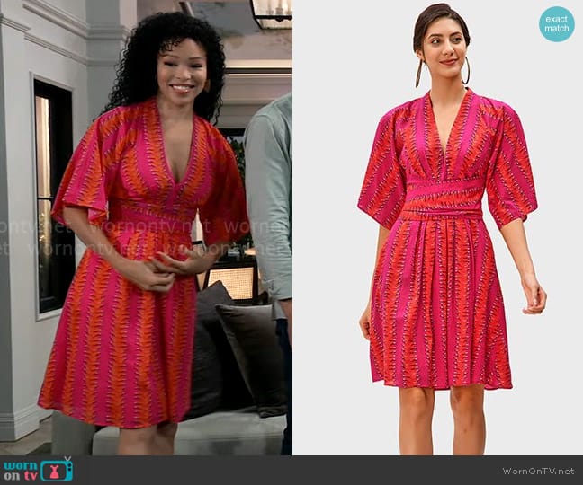 eShakti Plunge Linear Graphic Print Cotton Voile Dress worn by Portia Robinson (Brook Kerr) on General Hospital