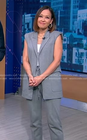 Eva's grey oversized vest and cropped pants on Good Morning America