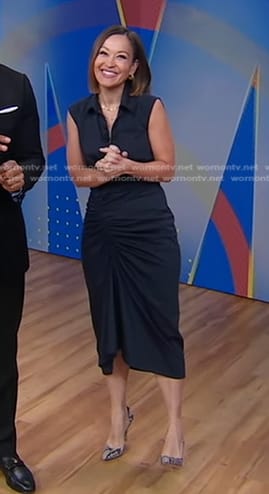 Eva’s navy ruched sleeveless dress on Good Morning America