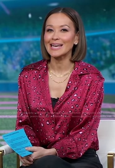 Eva's red printed silk blouse on Good Morning America