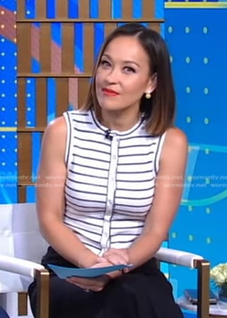 Eva's white striped sleeveless knit top on Good Morning America