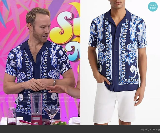 Express Bordered Painted Floral Geo Rayon Short Sleeve Shirt worn by Paul Zahn on Today