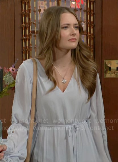 Faith's v-neck eyelet sleeve dress on The Young and the Restless