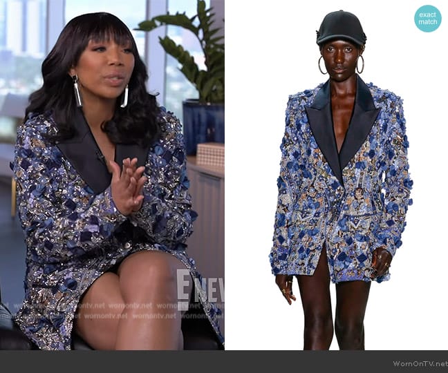 Falguni Shane Peacock Blue Single Button Blazer Dress worn by Brandi on E! News