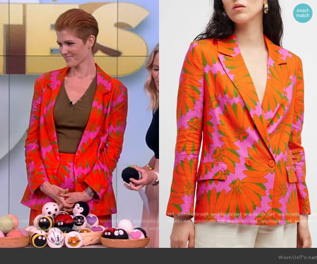 Farm Rio Copacabana Notched-Lapel Linen-Blend Blazer worn by Ashley Alderfer Kaufman on The View