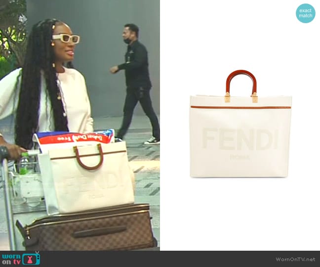 Fendi Sunshine Logo Tote Bag in White worn by Lesa Milan (Lesa Milan) on The Real Housewives of Dubai