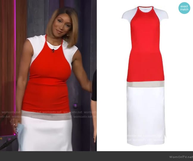 Ferragamo Short-sleeve layered midi dress worn by Maria Taylor on The Kelly Clarkson Show