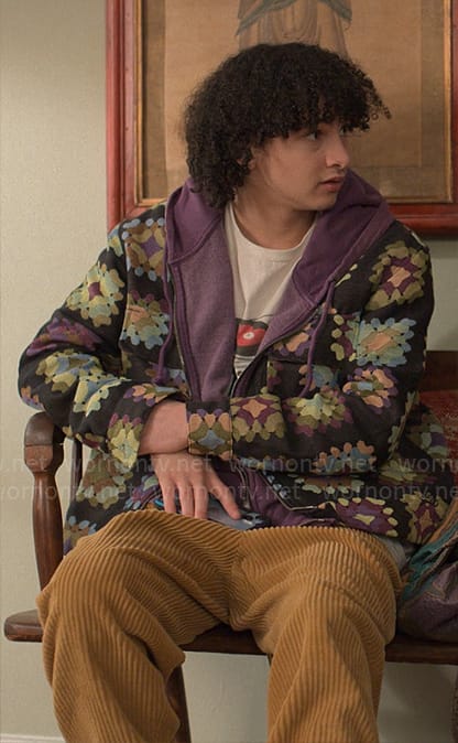 Finn's crochet square print jacket on UnPrisoned