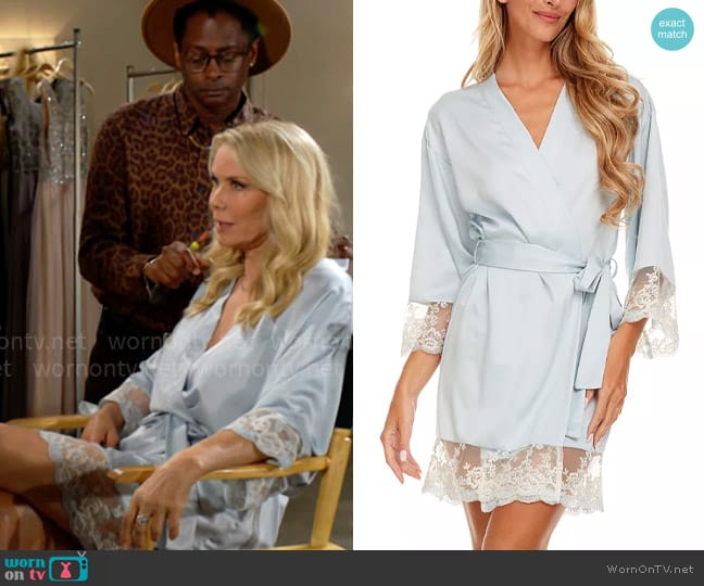 Flora Nikrooz Rosa Charmeuse Kimono in Ice Flow worn by Brooke Logan (Katherine Kelly Lang) on The Bold and the Beautiful