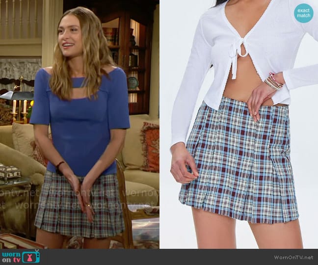 Forever 21 Plaid Cotton-Blend Skort in Burgundy Multi worn by Claire Grace (Hayley Erin) on The Young and the Restless