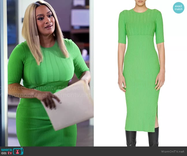 Frame Mixed Rib-Knit Sweater Dress in Bright Peridot worn by Fatima (Crystal Hayslett) on Tyler Perrys Sistas