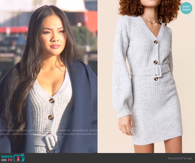 Francesca's Alexa Belted Button Front Sweater Dress worn by Jenn Tran on The Bachelorette