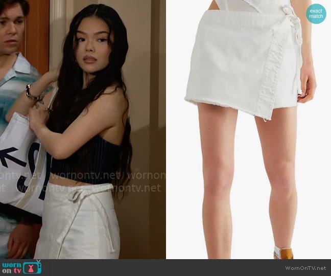 Free People Emmy Denim Skort worn by Luna (Lisa Yamada) on The Bold and the Beautiful