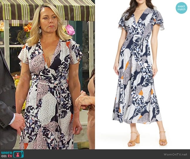 French Connection Asha Faux Wrap Midi Dress worn by Nicole Walker (Arianne Zucker) on Days of our Lives