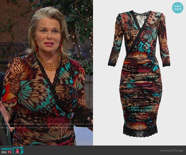 Fuzzi Butterfly-Print Lace-Trim Tulle Midi Dress worn by Bonnie Lockhart (Judi Evans) on Days of our Lives