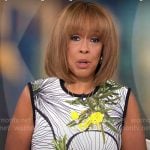 Gayle’s white floral sleeveless dress on CBS Mornings