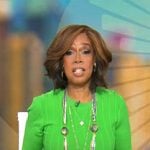 Gayle King’s green rib knit dress on CBS Mornings