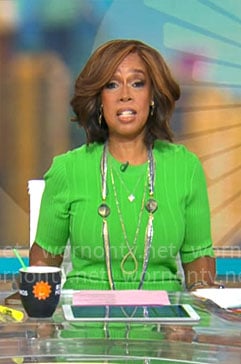 Gayle King's green rib knit dress on CBS Mornings